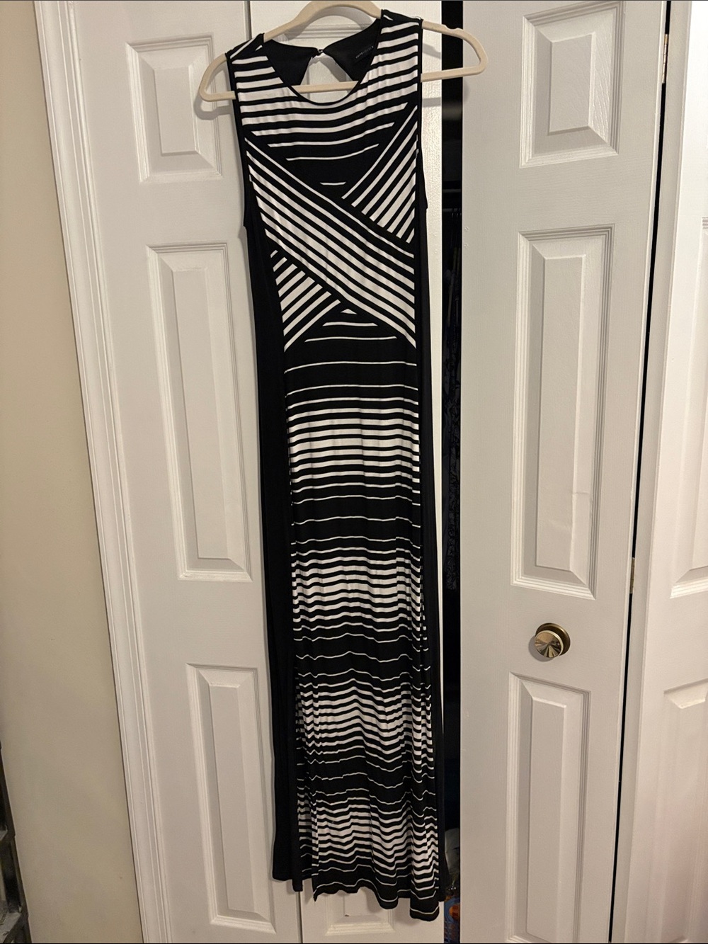 White House Black Market Black & Cream Striped Maxi Dress, size medium